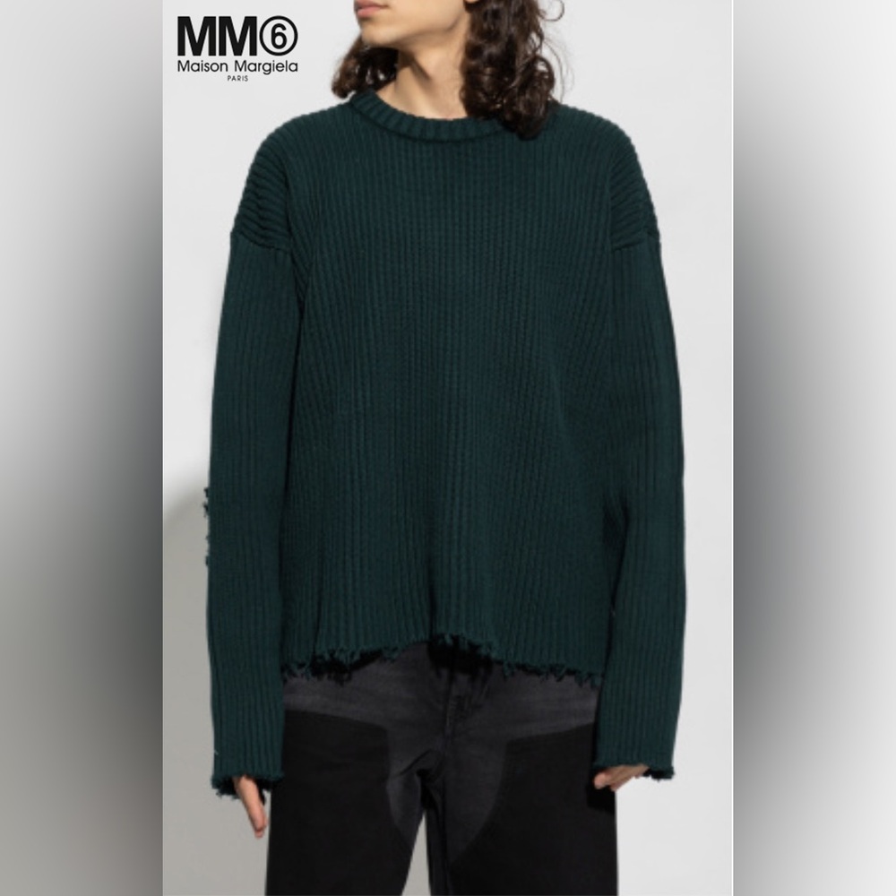 MM6 Maison Margiela Oversized Green Crewneck Distressed Sweater